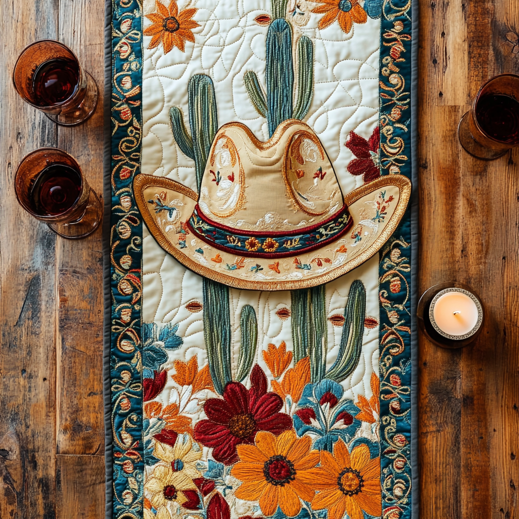 Prairie Style Quilted Table Runner Dining Table Decor Cowboy Themed Gifts