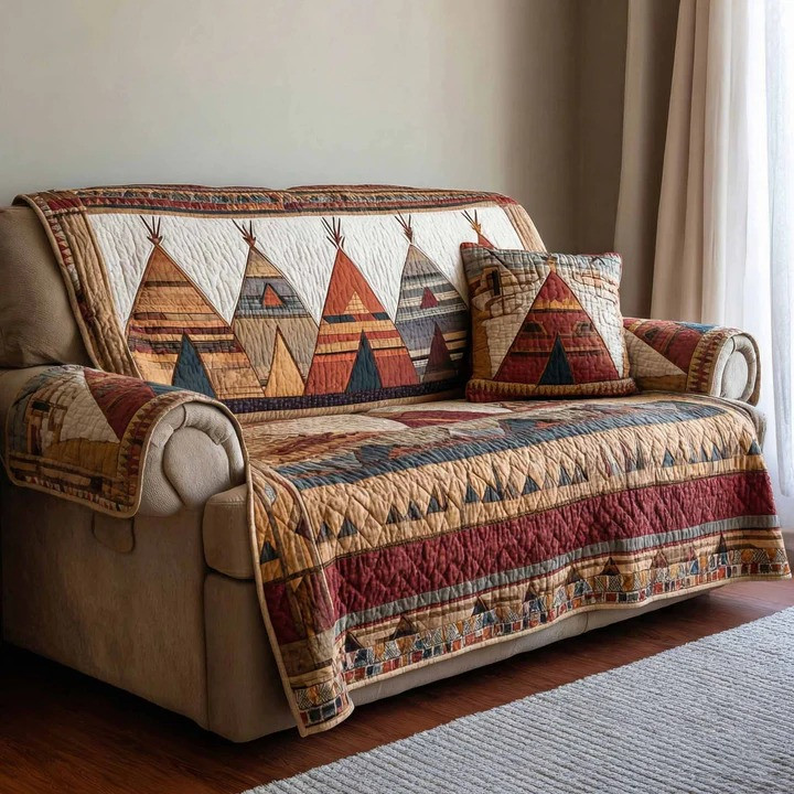 Prairie Trails Quilted Sofa Cover Rustic Country Geometric Furniture Protector Best Home Decor Gift