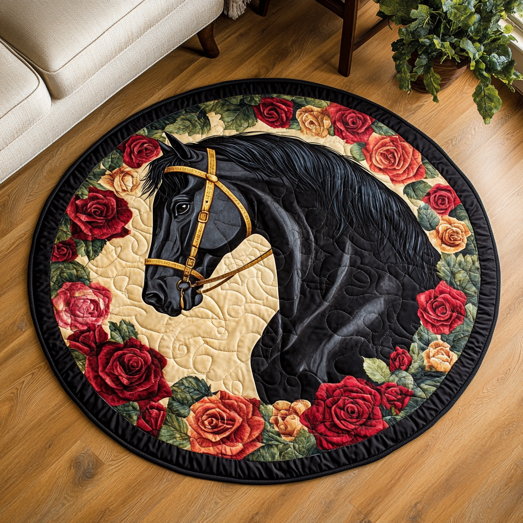 Prairie Whisper Quilted Round Mat Home Entrance Decor Ideas Unique Equestrian Gifts