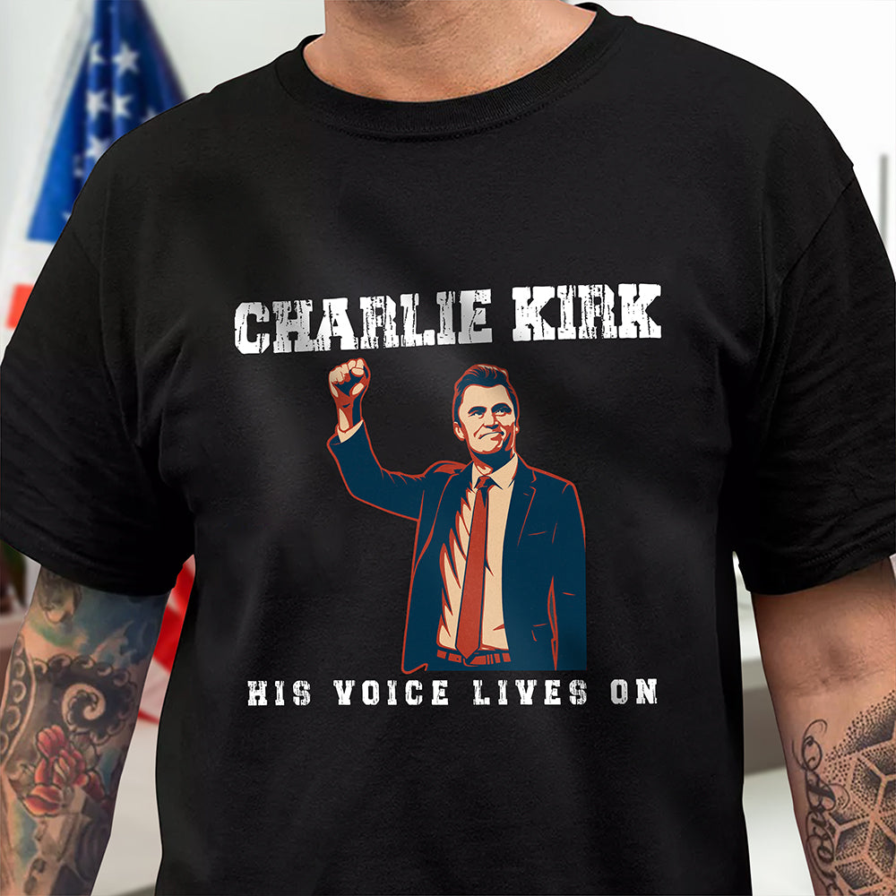 Pray For Charlie Kirk 1993 2025 His Voice Lives On Dark Shirt Gift for American Conservatives