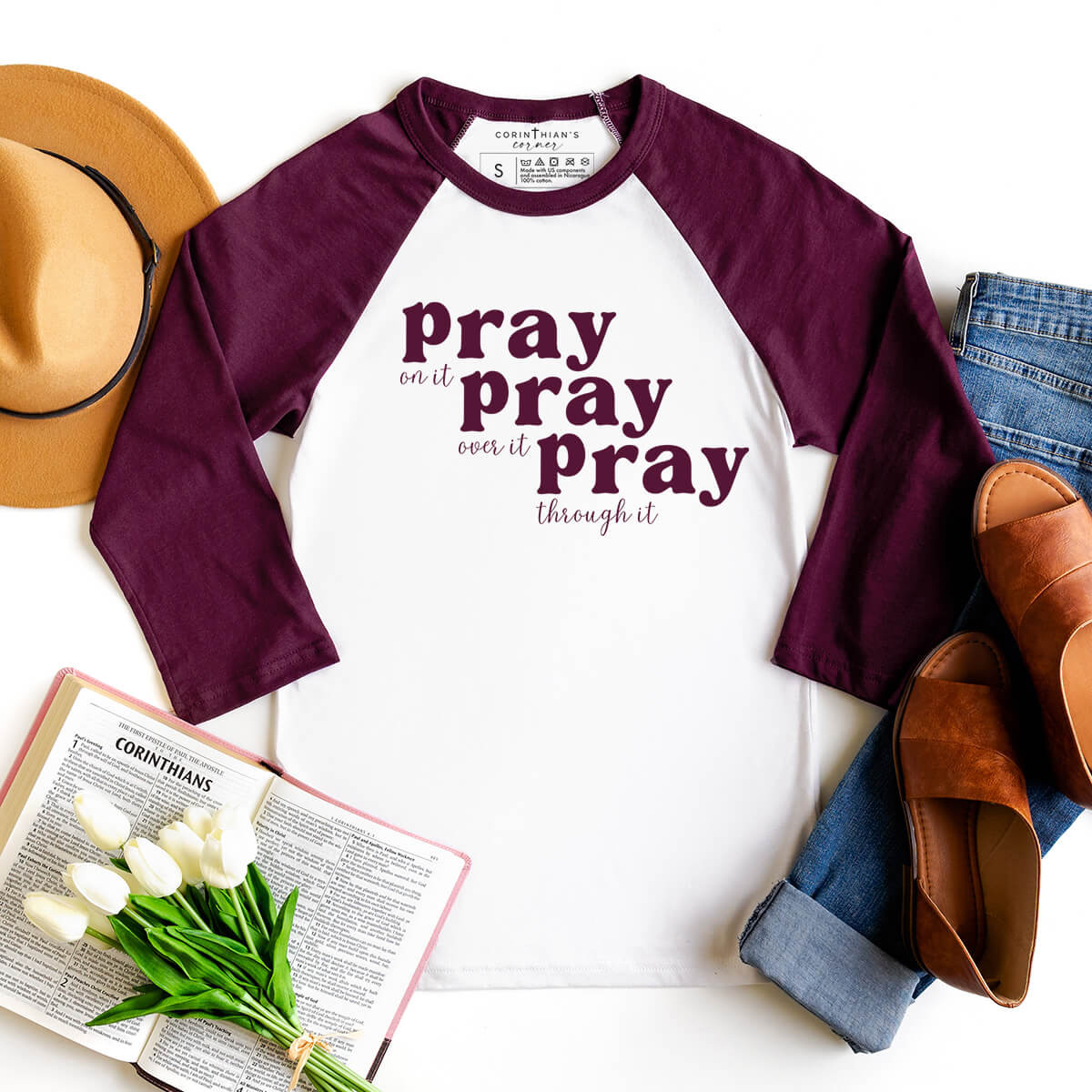 Pray Pray Pray Long Sleeve Raglan Shirt Christian Gifts For Women