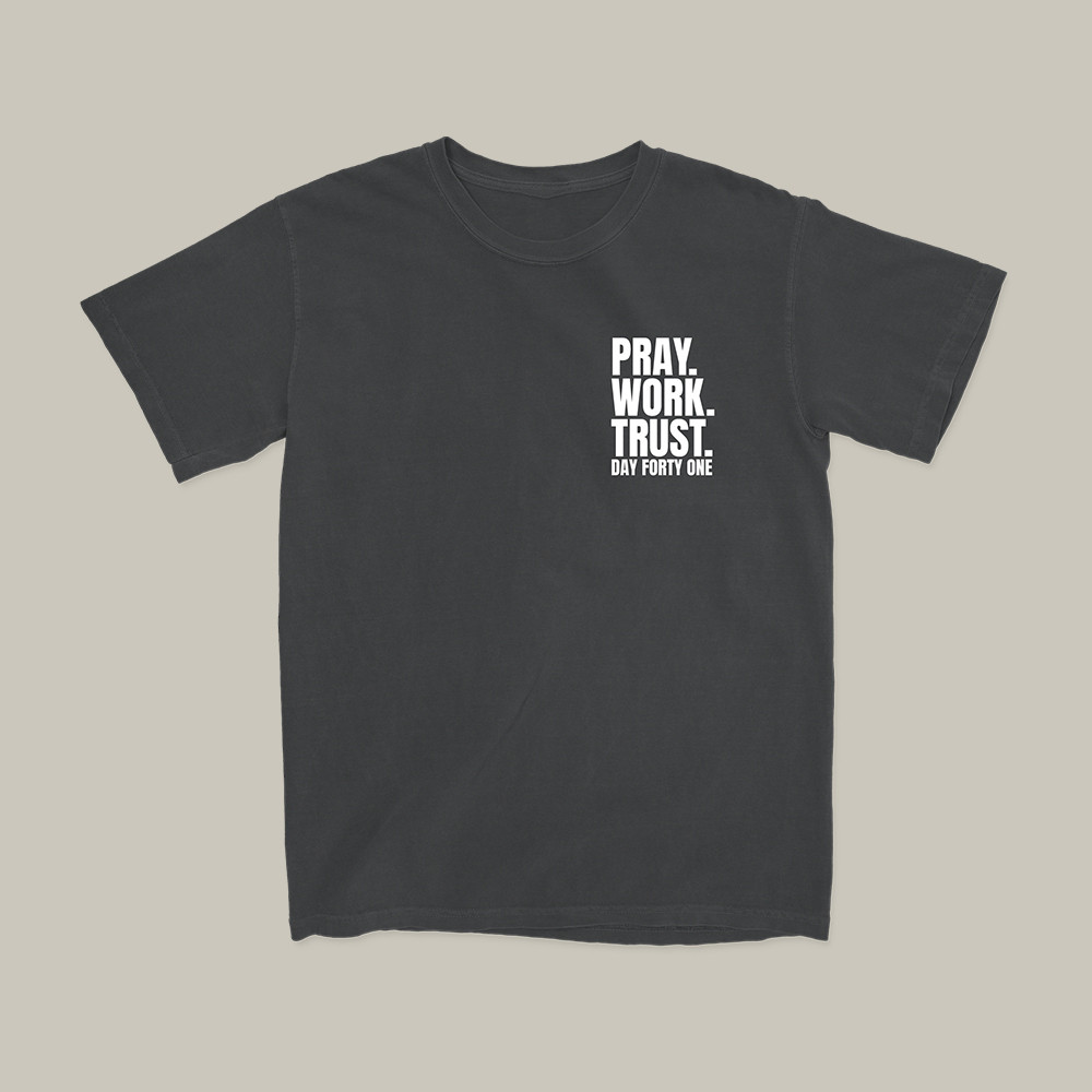 Pray Work Trust Day Forty One T-Shirt Christian Themed Shirt Faith Gift For Friends