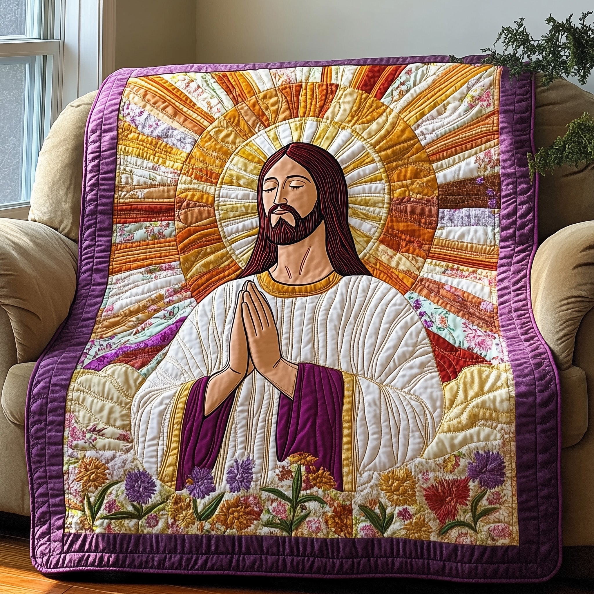 Prayer at Dawn Quilted Blanket Merchandise Throw BlanketChristian Christmas Gifts