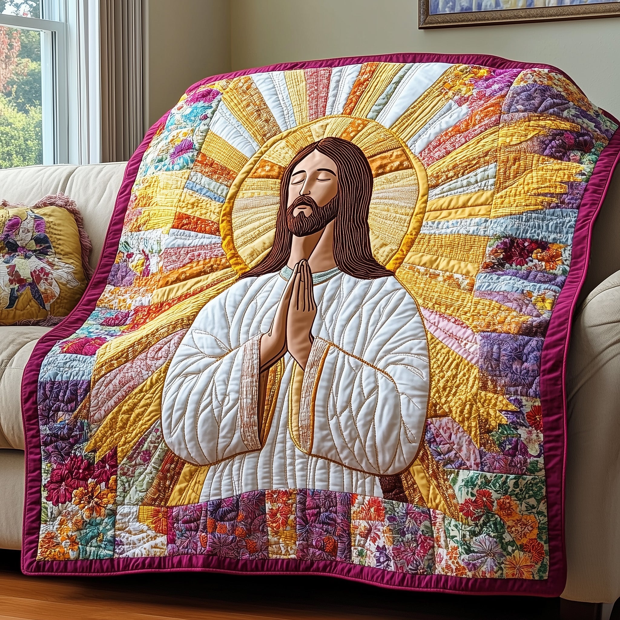 Prayer at Dawn Quilted Blanket Merchandise Throw BlanketFaith Gift Of God