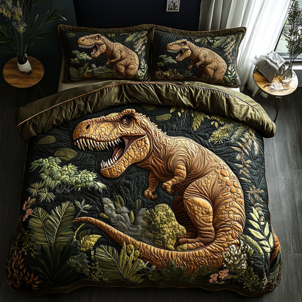 Prehistoric Kingdom Quilted Bedding Set Cozy Bedroom Decor Best Gifts For Dinosaur Lovers