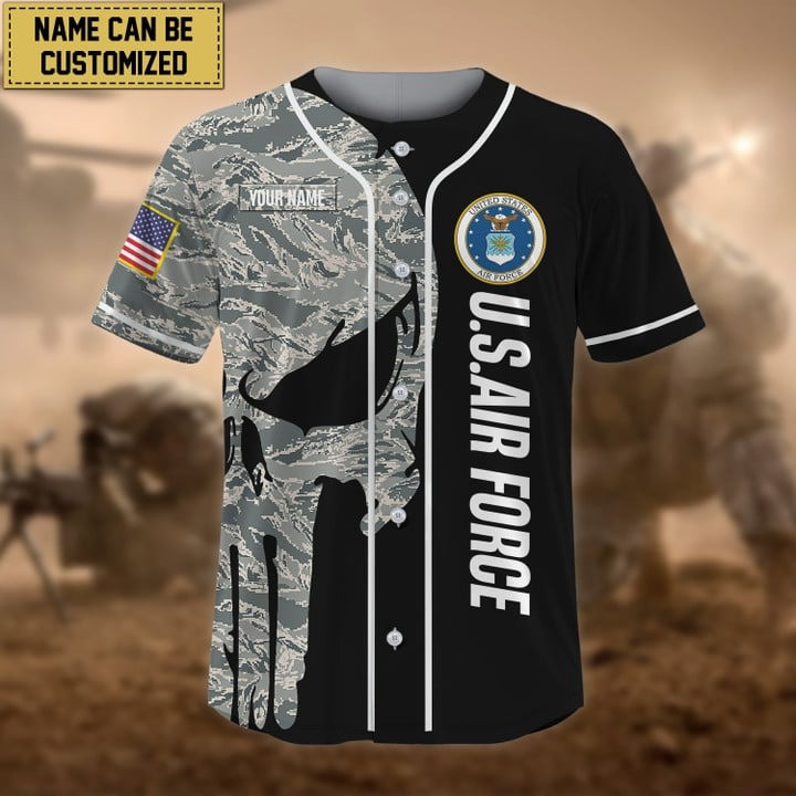 Premium Personalised Custom US Air Force Skeleton Baseball Jersey Best Gift For Friends and Husband Veterans