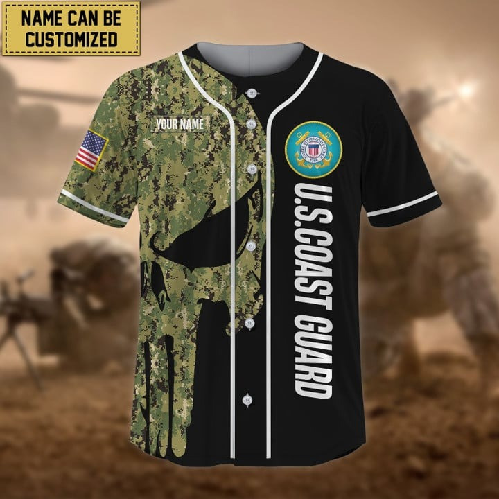 Premium Personalised Custom US Coast Guard Skeleton Baseball Jersey Best Gift For Friends and Husband Veterans