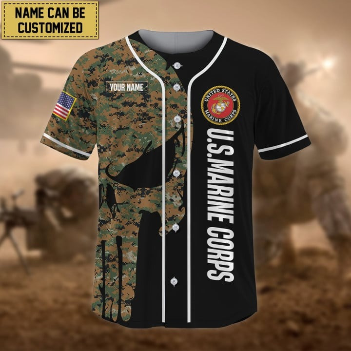 Premium Personalised Custom US Marine Skeleton Baseball Jersey Best Gift For Friends and Husband Veterans