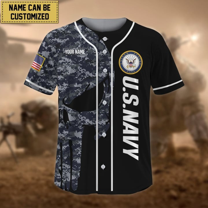 Premium Personalised Custom US Navy Skeleton Baseball Jersey Best Gift For Friends and Husband Veterans