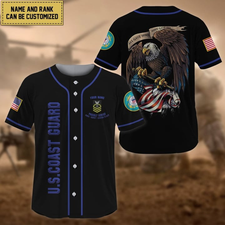 Premium Personalized Custom US Coast Guard All Gave Some Baseball Jersey Proud Veteran Gift For Husband and Dad Veterans