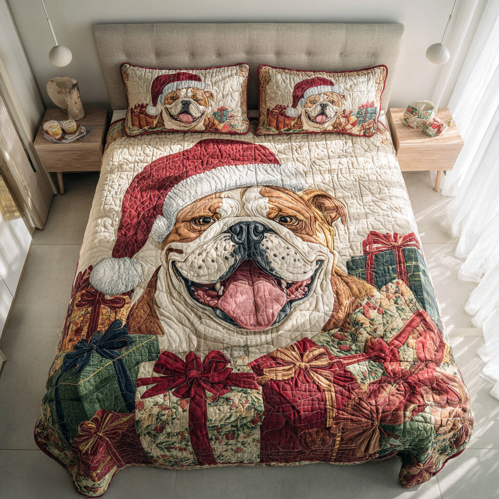 Present Bulldog Pal Quilted Bedding Set Christmas Duvet Cover Unique French Bulldog Gifts