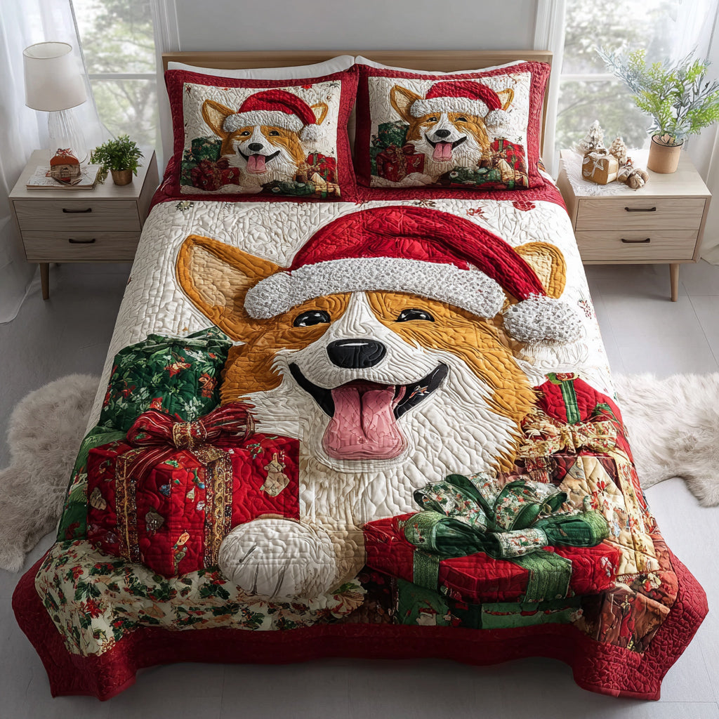 Present Corgi Pal Quilted Bedding Set Christmas Bed Sheets Corgi Christmas Presents