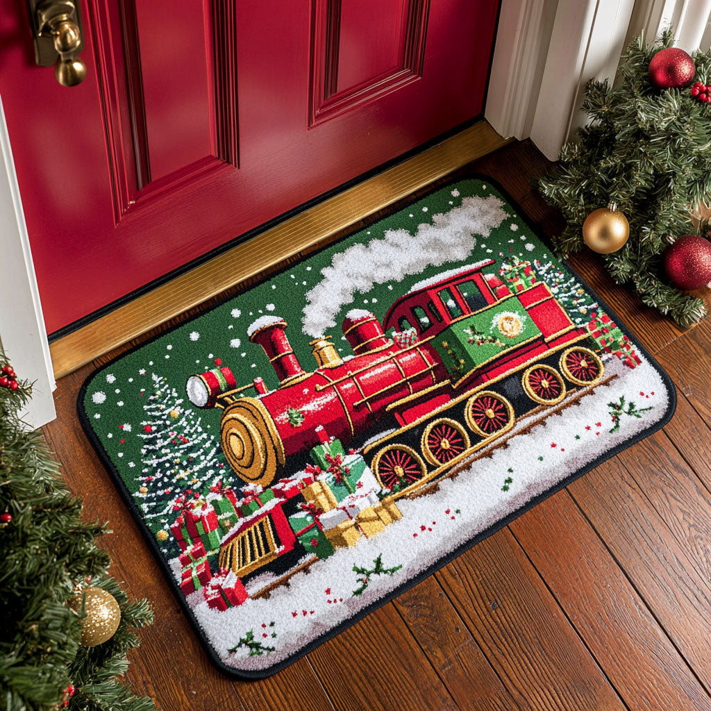 Present Train Doormat Perfect Gift For Friends and Family on Christmas Day