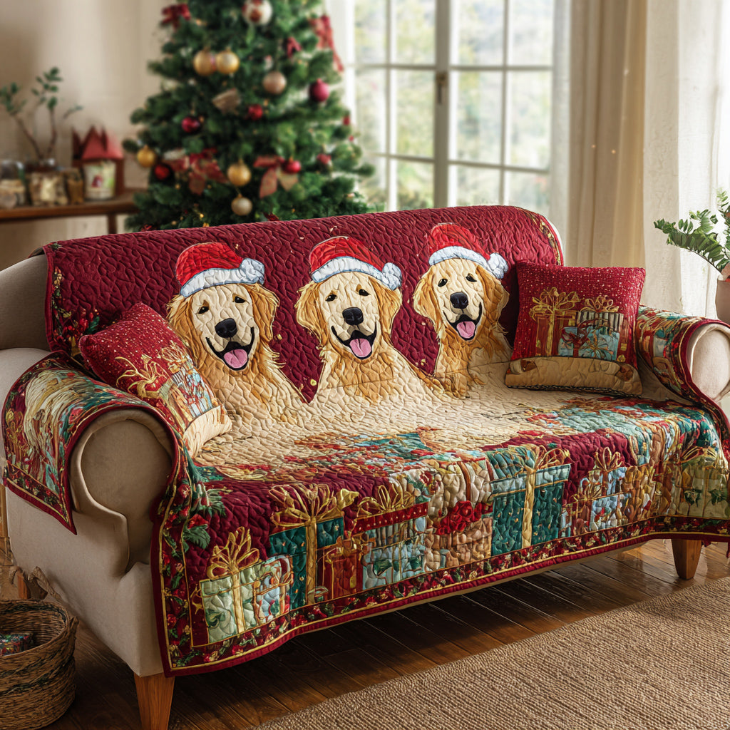 Presents Golden Retriever Quilted Sofa Cover Holiday Living Christmas Decor Best Christmas Present For Dog