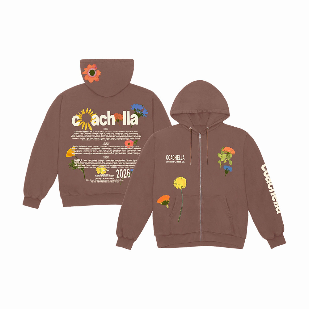 Pressed Flowers Lineup Coachella 2026 Zip Hoodie Coachella 25th Anniversary Apparel Music Fans Gifts