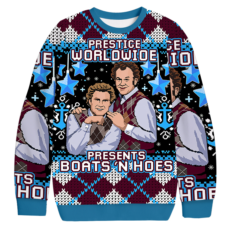 Prestige Worldwide Boats N Hoes Christmas Ugly Sweatshirt Holiday Joke Gift Idea