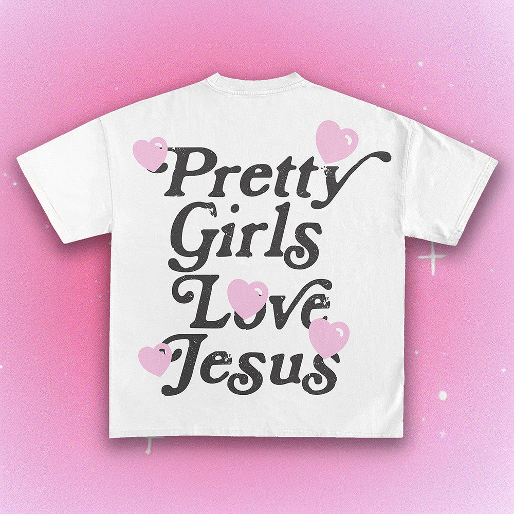 Pretty Girls Love Jesus Shirt Women's Christian T-Shirt Cute Gifts For Girlfriend