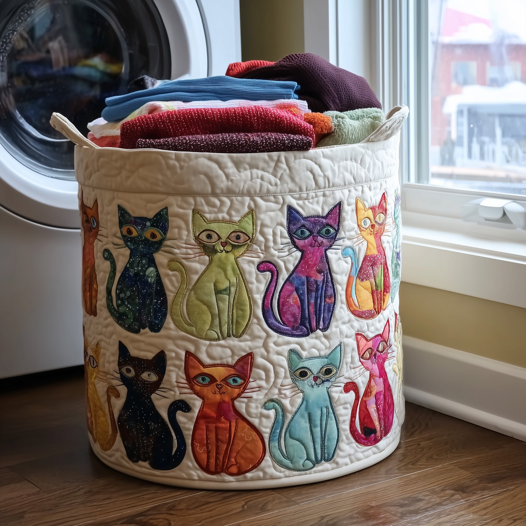Pretty Playful Cat Quilted Laundry Basket Sweet Gifts For Animal Fans