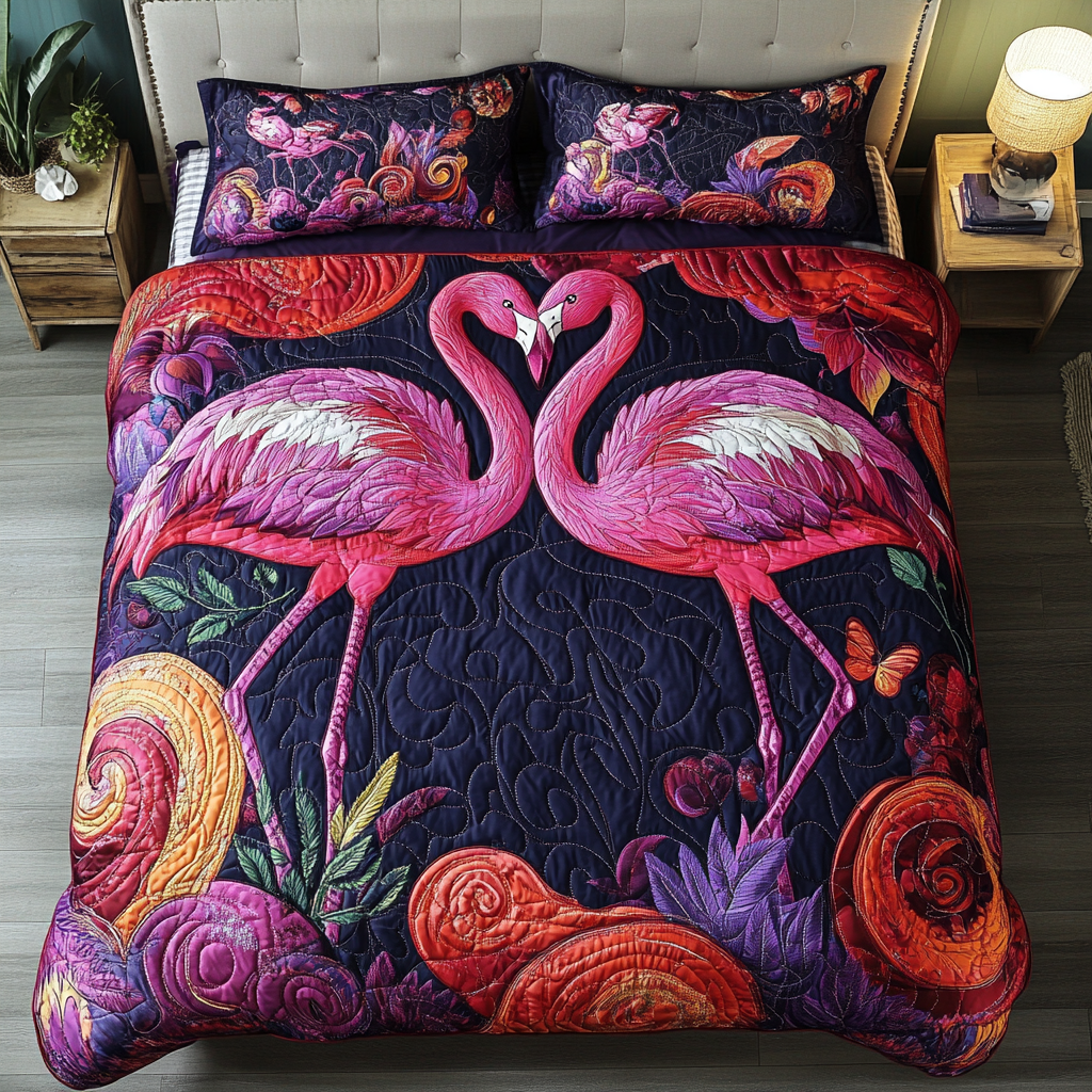 Pretty Plumage Quilted Bedding Set Best Comforter Sets Pink Flamingo Gift Ideas
