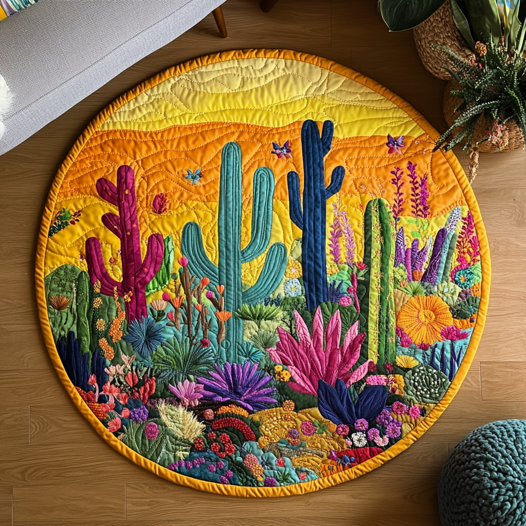 Prickly Beauty Haven Quilted Round Mat Foyer Christmas Decor Cactus Related Gifts