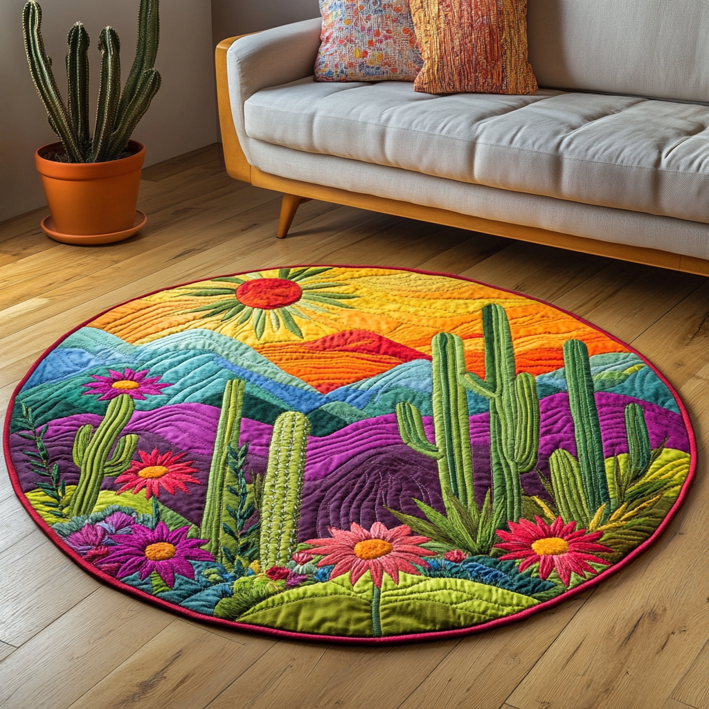 Prickly Beauty Quilted Round Mat Entryway Christmas Decor Ideas Cactus For Birthday Gift