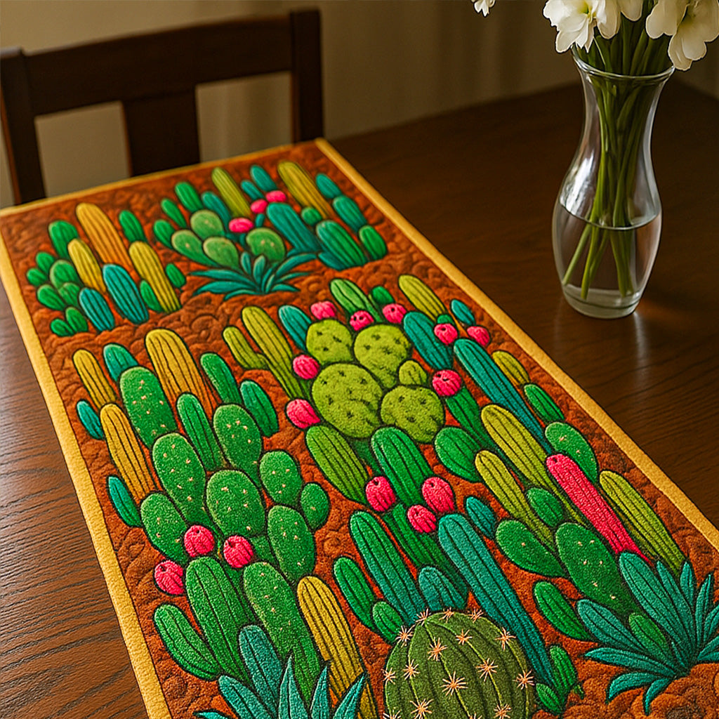 Prickly Beauty Quilted Table Runner Kitchen Table Decor Cactus Gifts For Ladies