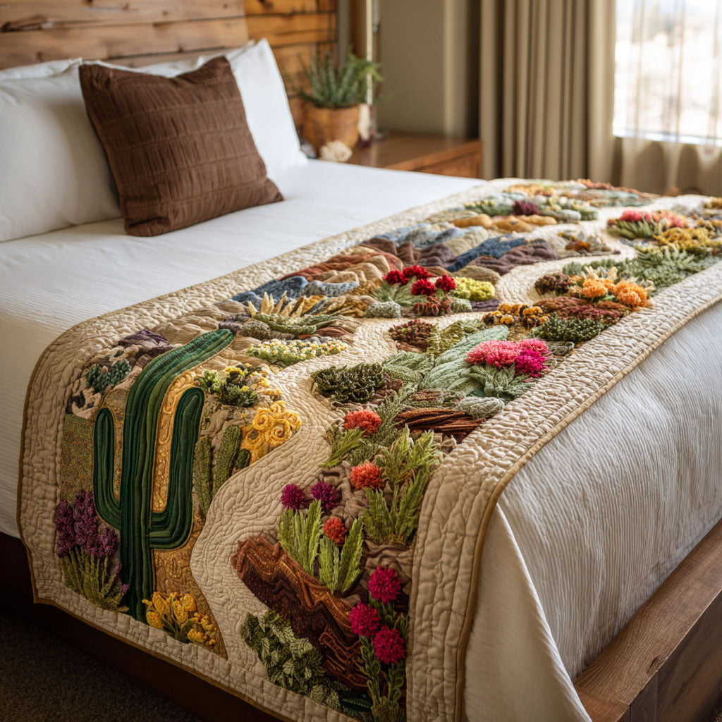 Prickly But Sweet Quilted Bed Runner Bedroom Decor Best Unique Cactus Gifts
