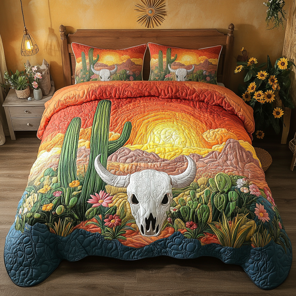 Prickly Charm Quilted Bedding Set Bedroom Decor Cactus Themed Birthday Gifts