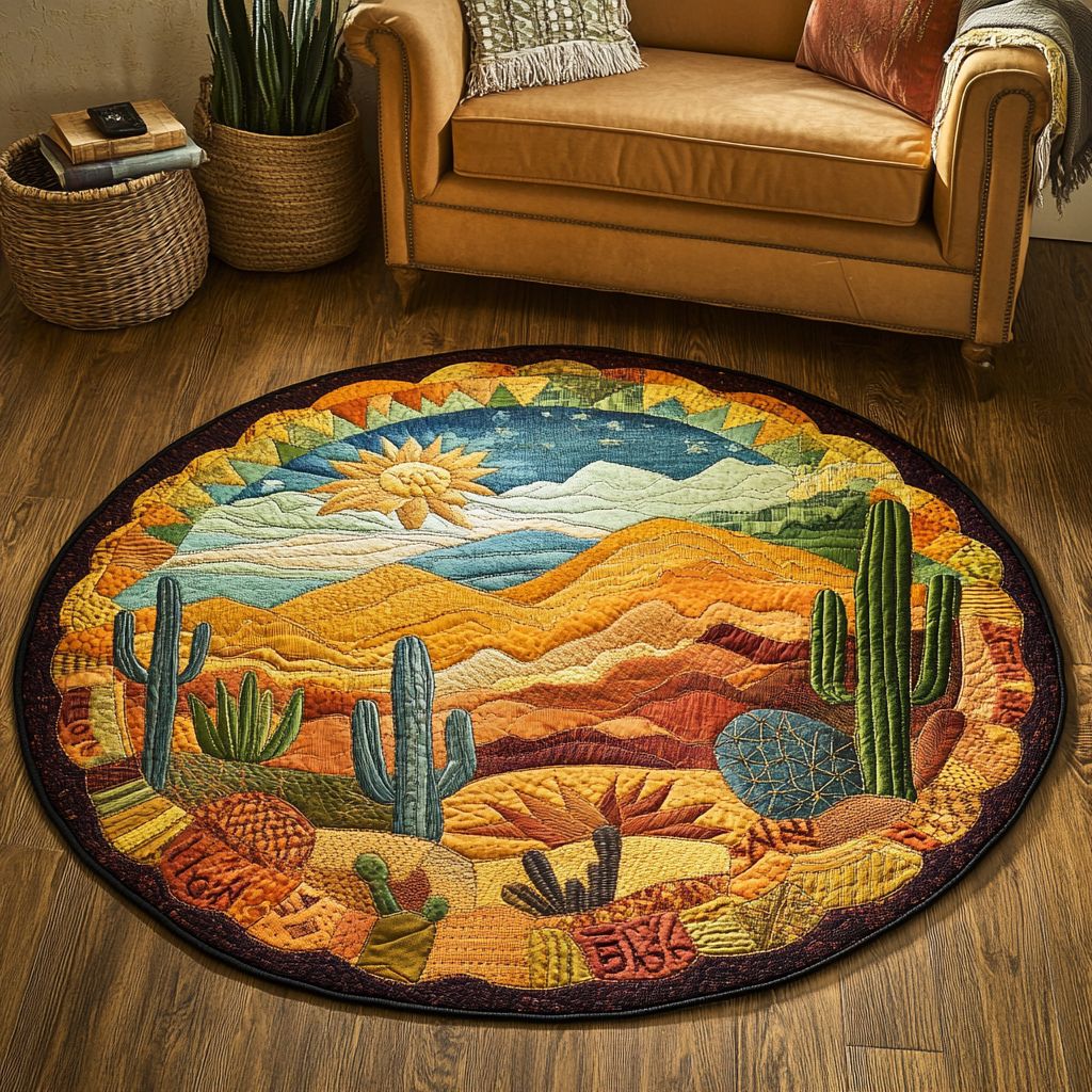 Prickly Charm Quilted Round Mat Christmas Entry Way Decor Cactus Inspired Gifts