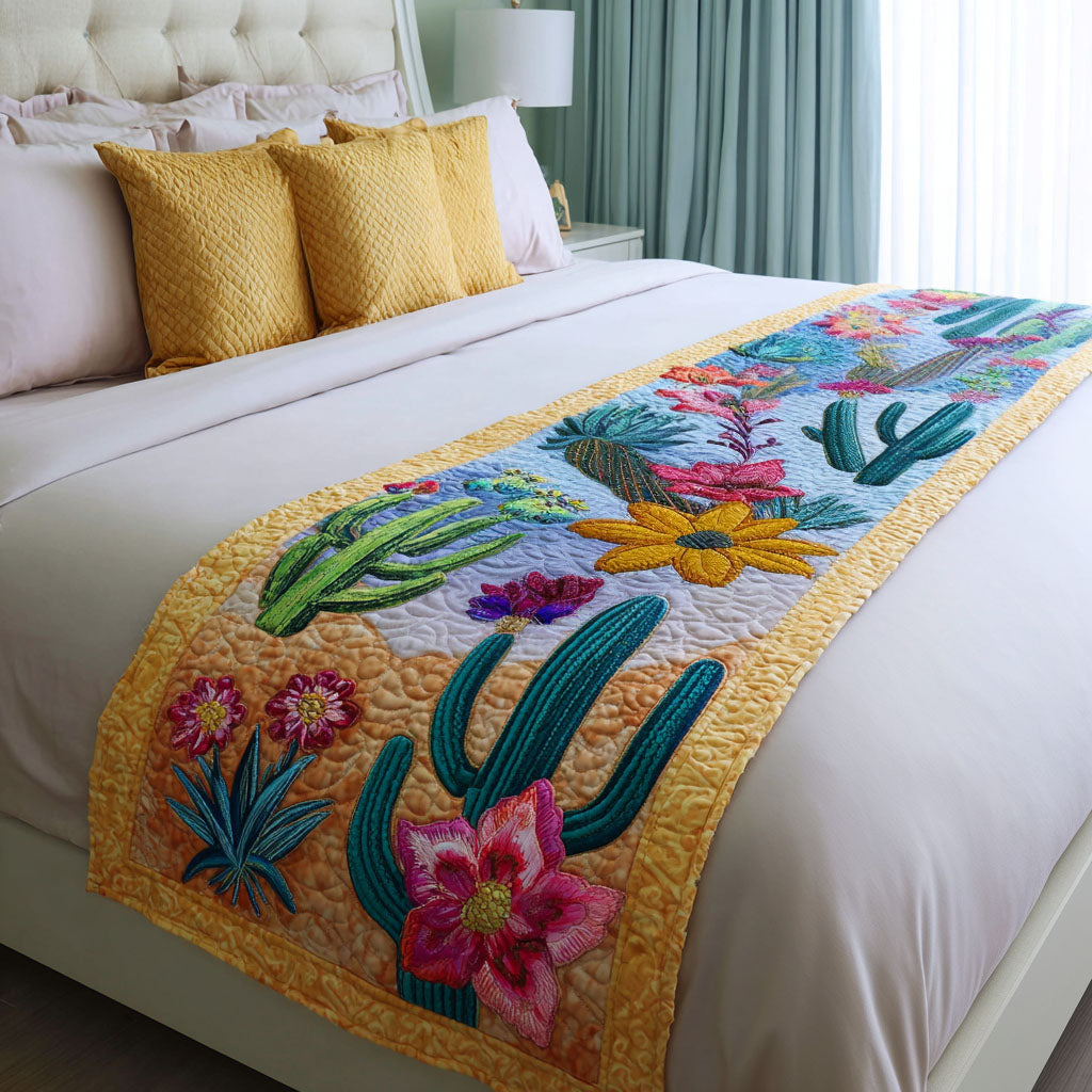 Prickly Love Quilted Bed Runner Cozy Bedroom Decor Gifts For Cactus Lovers