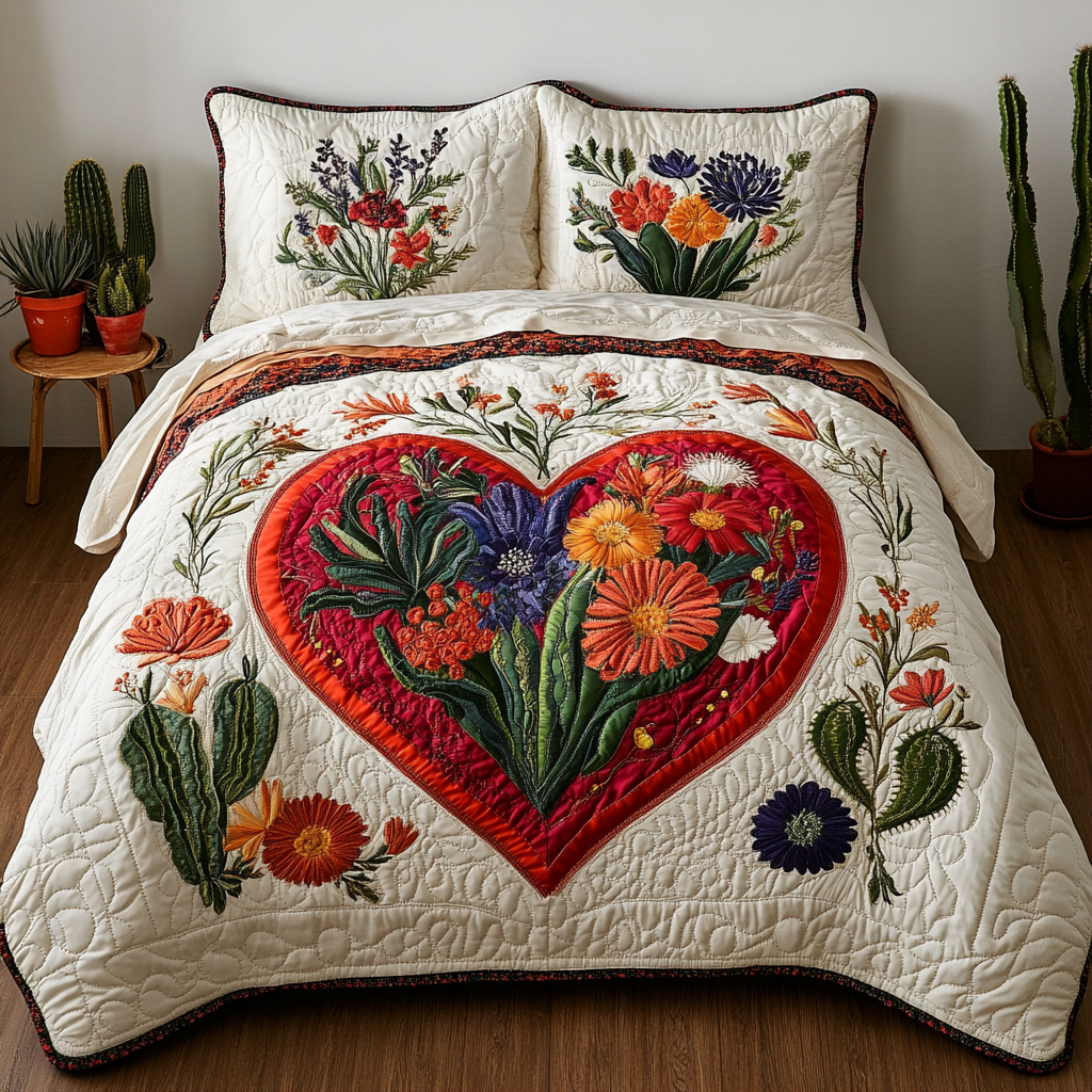 Prickly Love Quilted Bedding Set Christmas Bed Sheets Cactus For Birthday Gift