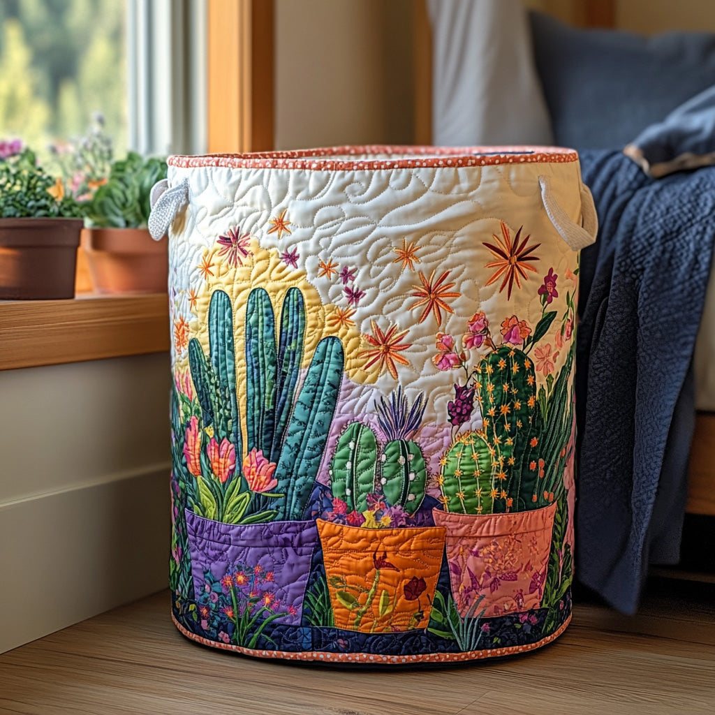 Prickly Magic Quilted Laundry Basket Merch For Cozy Nights