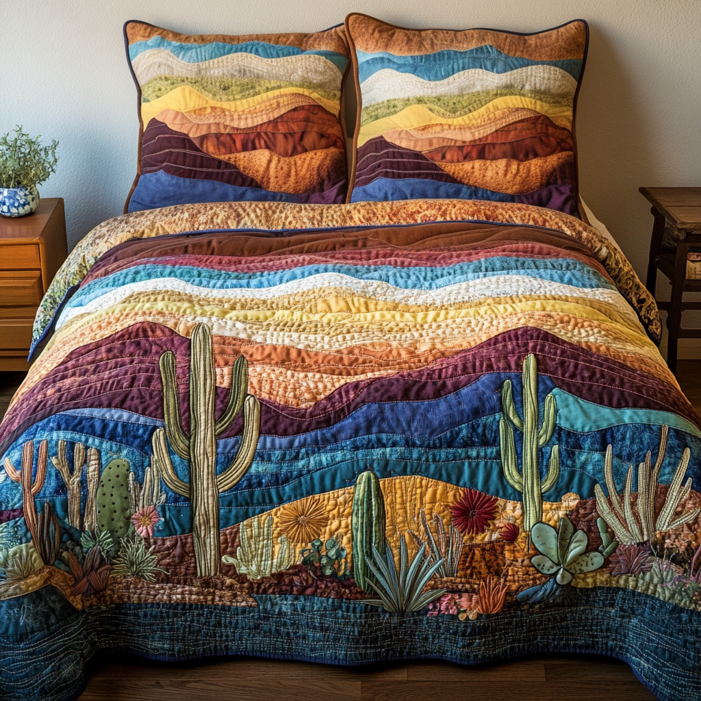 Prickly Paradise Quilted Bedding Set Christmas Bed Sheets Cactus Gifts For Women