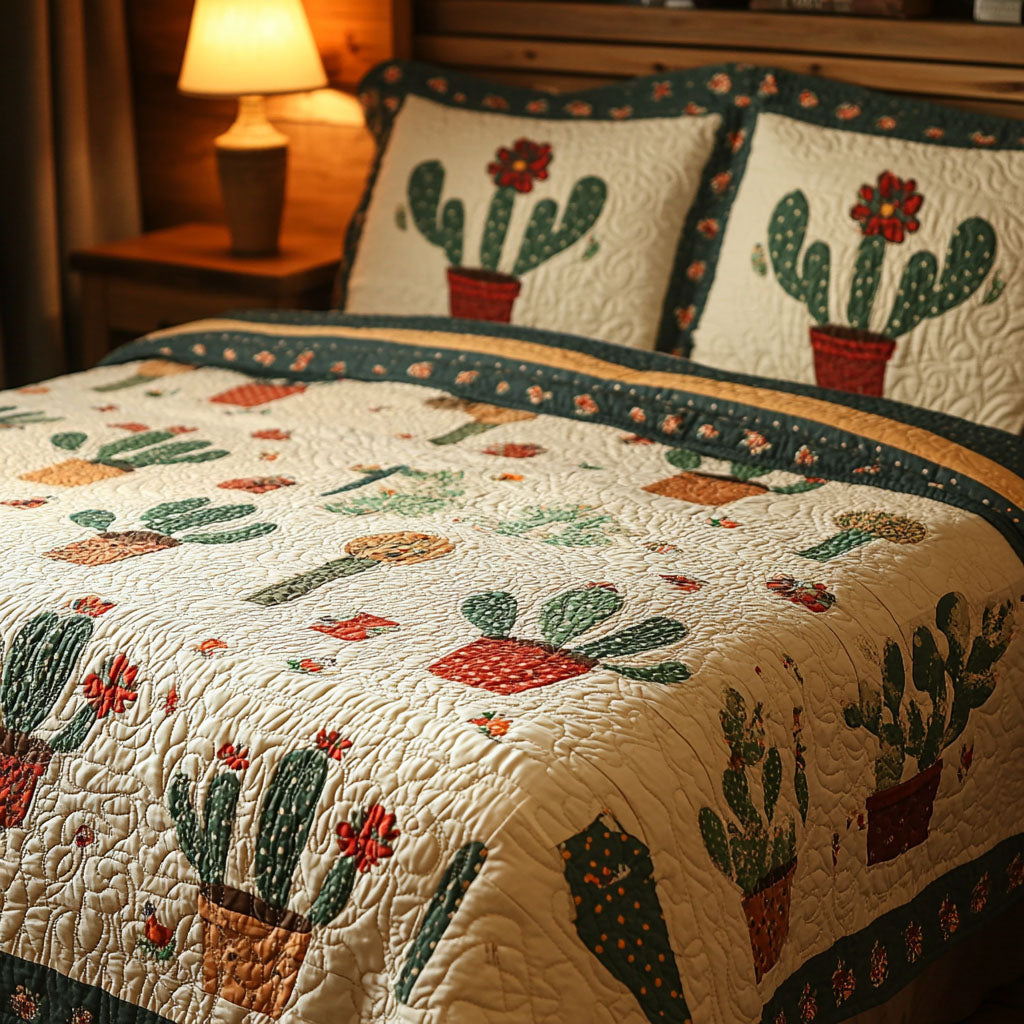 Prickly Paradise Quilted Bedding Set Comfortable Microfiber Bedding Set for Everyday Use