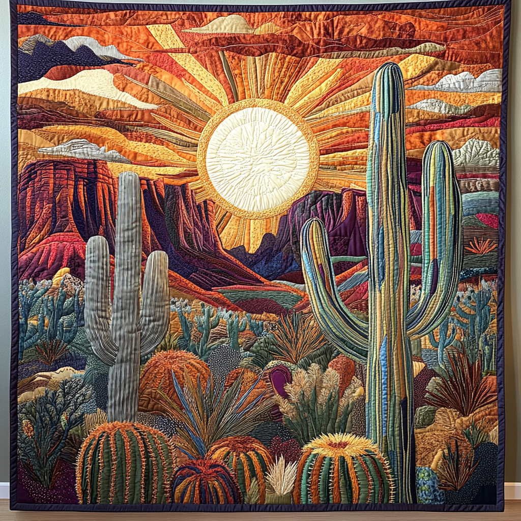 Prickly Paradise Quilted Blanket Cool Throw Blanket Cute Cactus Gifts