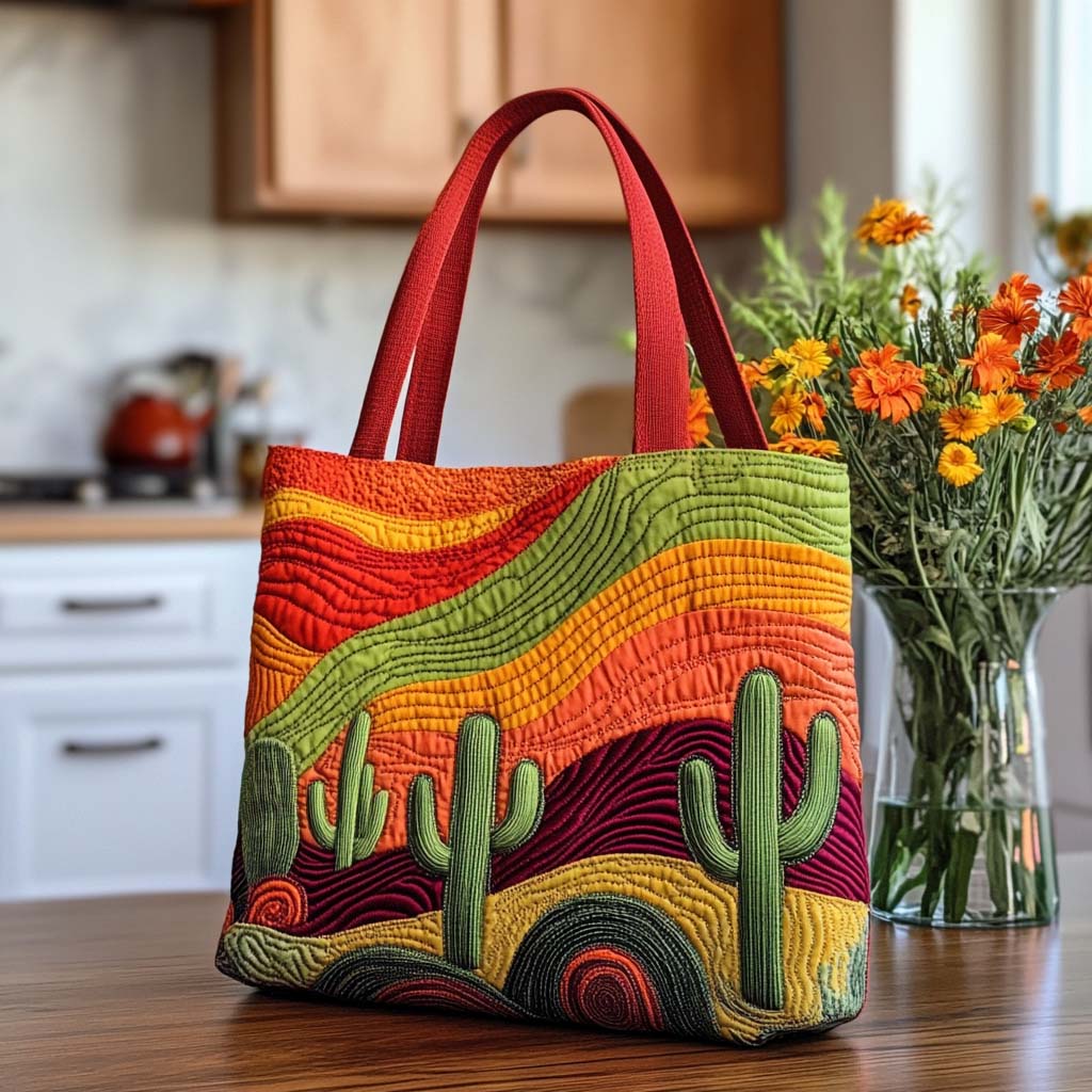 Prickly Paradise Quilted Tote Bag Cactus Related Gifts For Friends