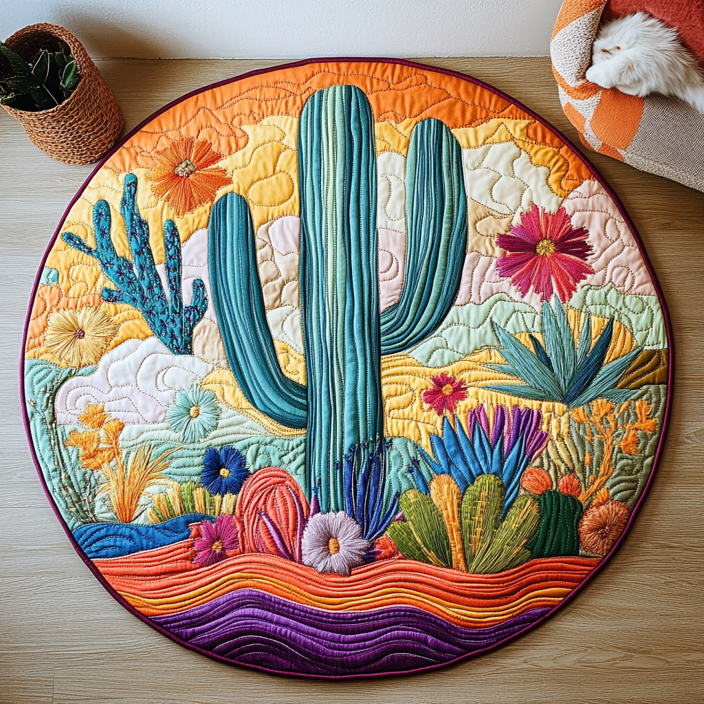 Prickly Pear Comfort Quilted Round Mat Front Door Idea Succulent Gift For Him Her