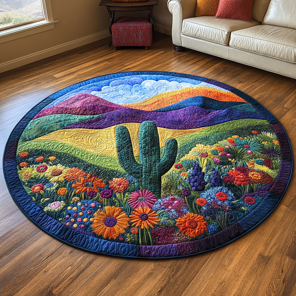Prickly Quilted Round Mat Outdoor Decor Cactus Gifts For Women