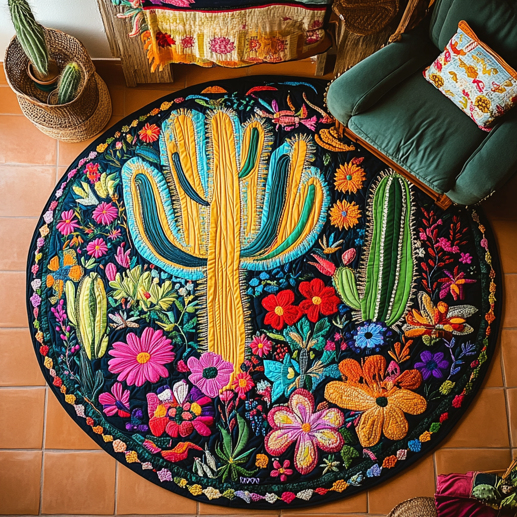 Prickly Spot Quilted Round Mat Entryway Decor Cactus Gifts For Ladies