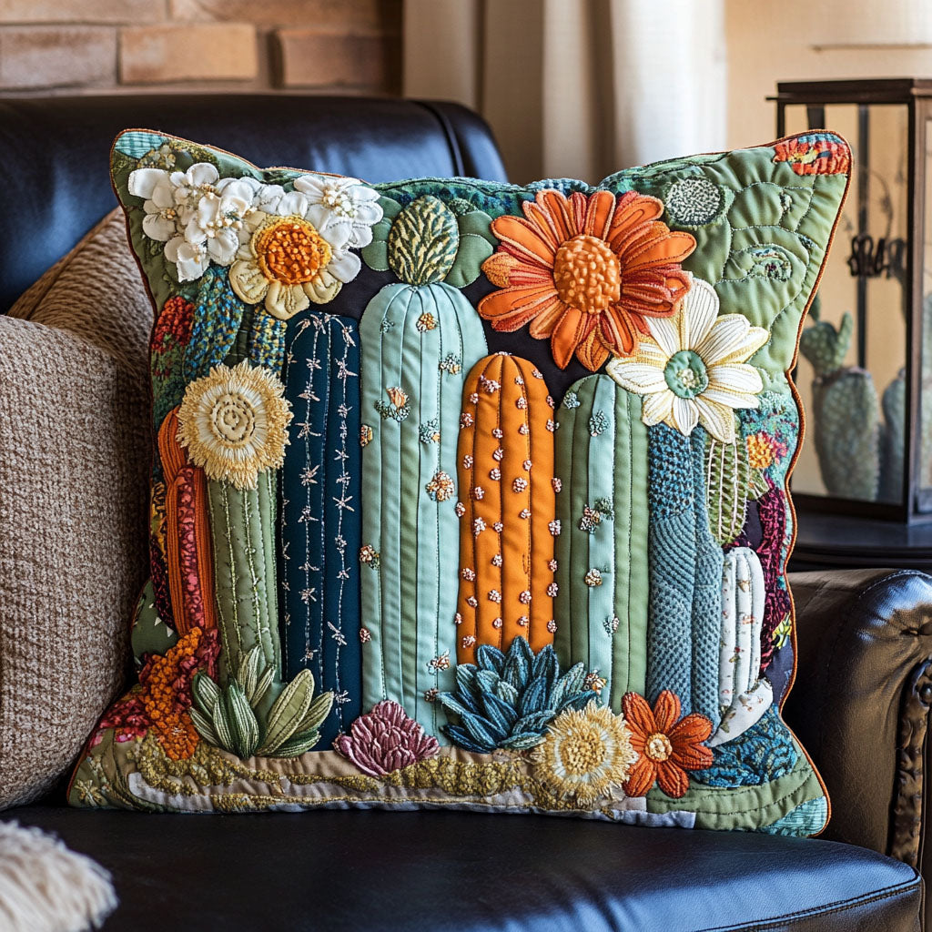 Prickly Trails Quilted Pillow Case Home Decor Pillow Covers Cute Cactus Gifts