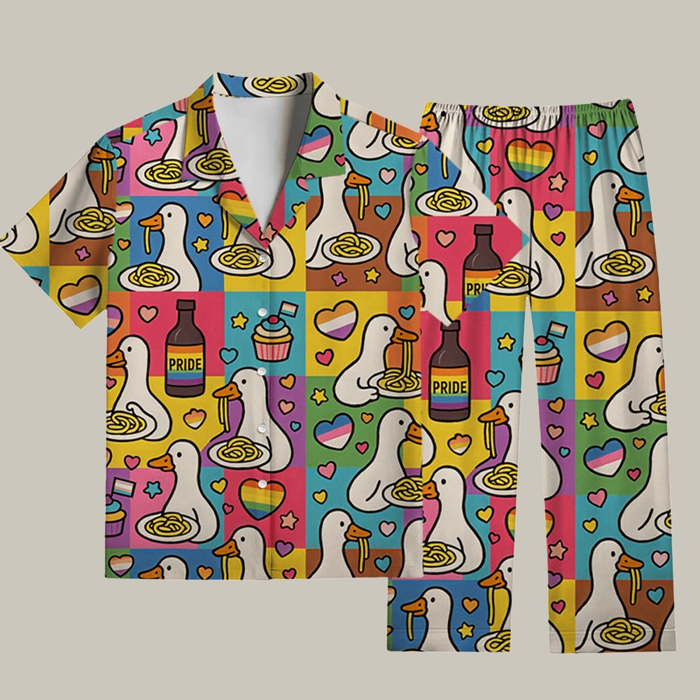 Pride Japanese Goose Eat Spaghetti Aloha Pajama Set Cute Xmas Apparel Christmas Presents For Mom