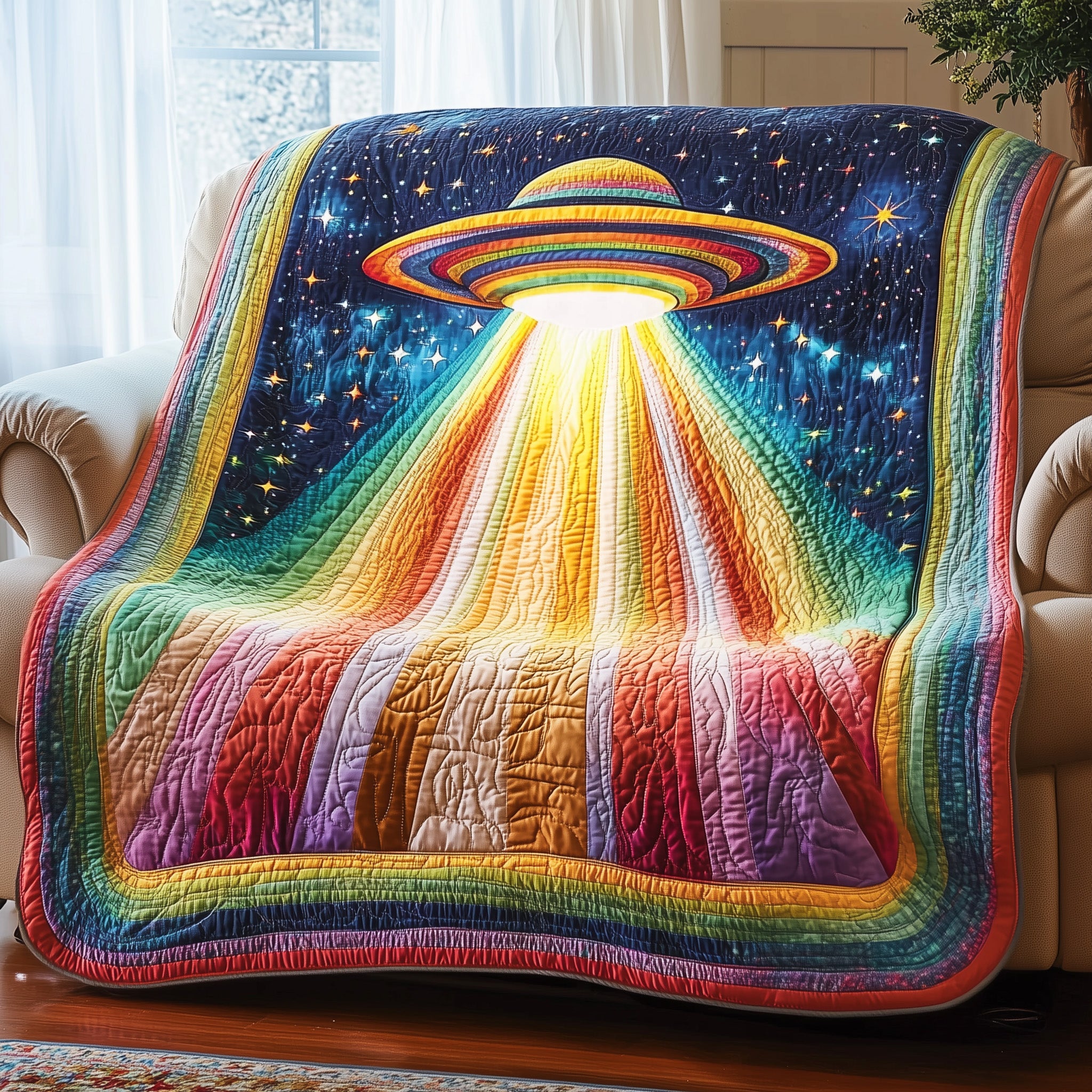Pride UFO Quilted Blanket Merchandise Throw BlanketGift Ideas For Daughter