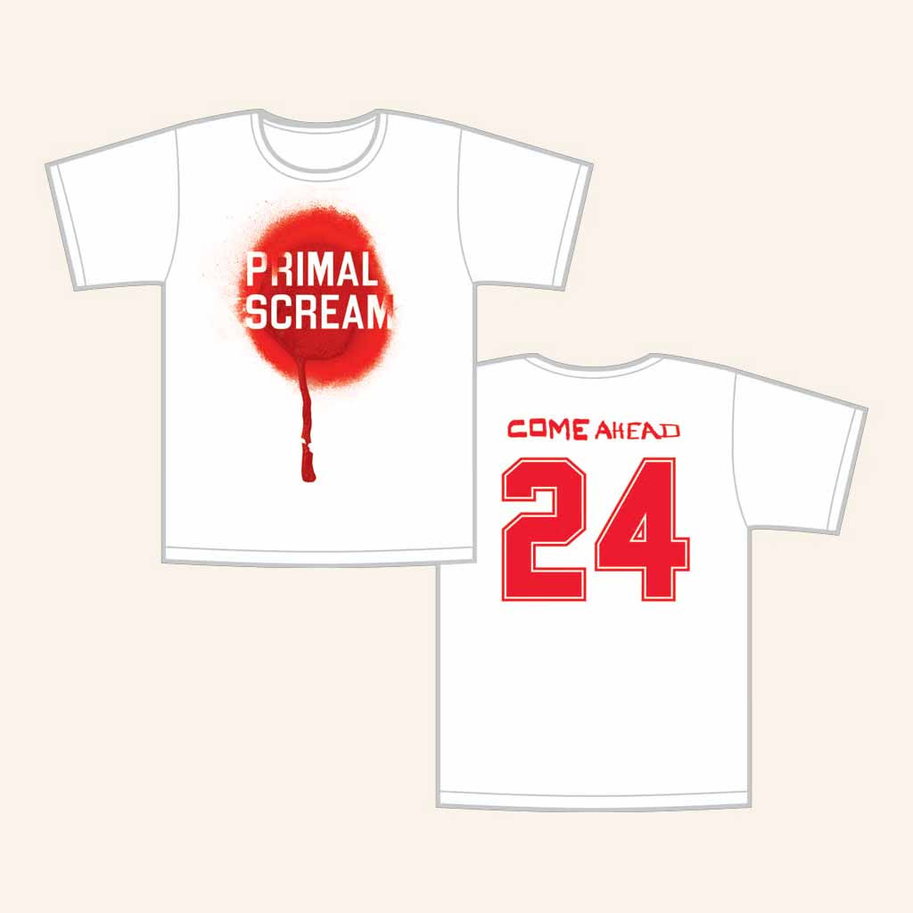 Primal Scream Merch Come Ahead Logo White T-Shirt Presents For Rock Music Lovers Primal Scream Merch Come Ahead Logo White T-Shirt Presents For Rock Music Lovers
