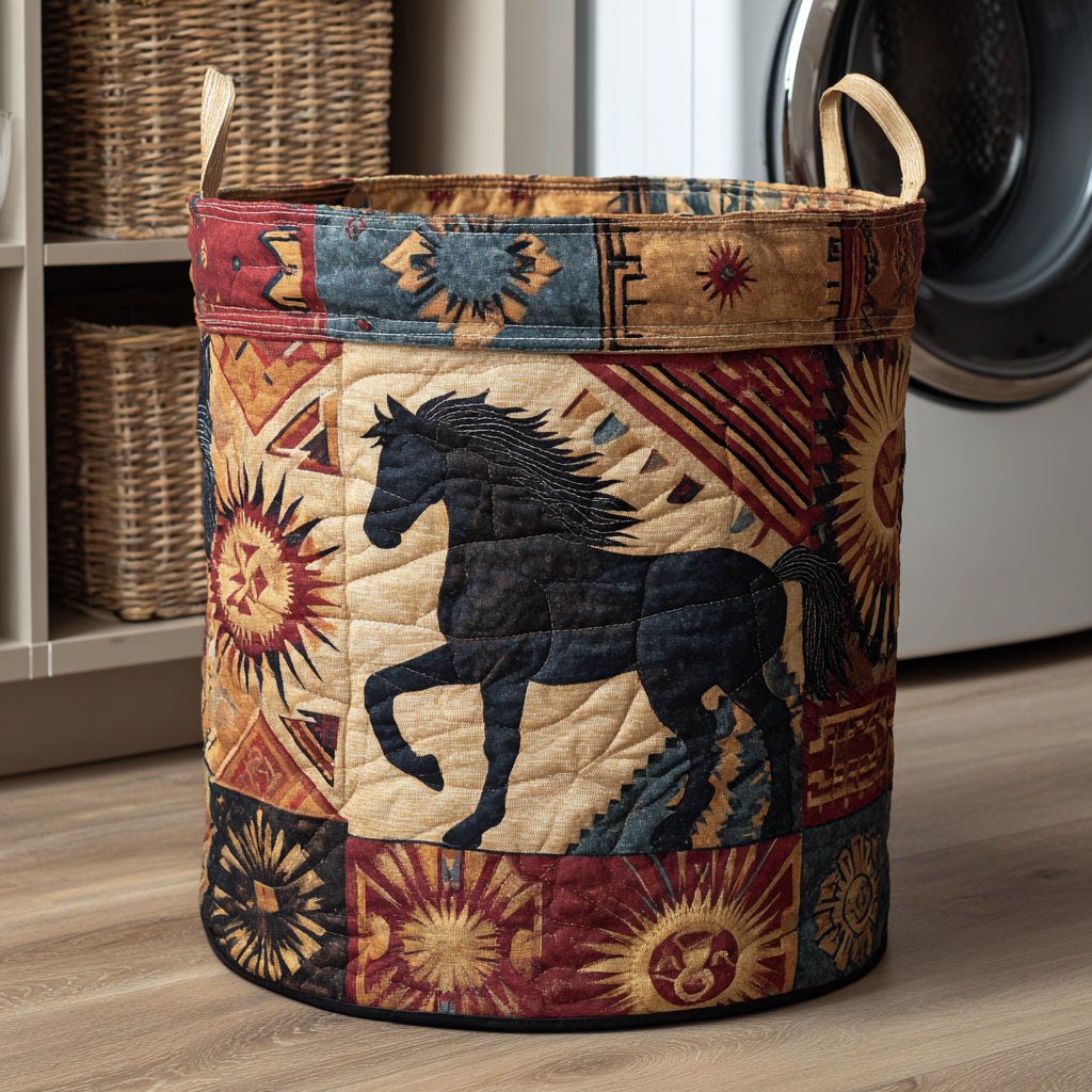 Primal Tribal Horse Quilted Laundry Basket Best Quilted Laundry Basket Gift for Friends and Family