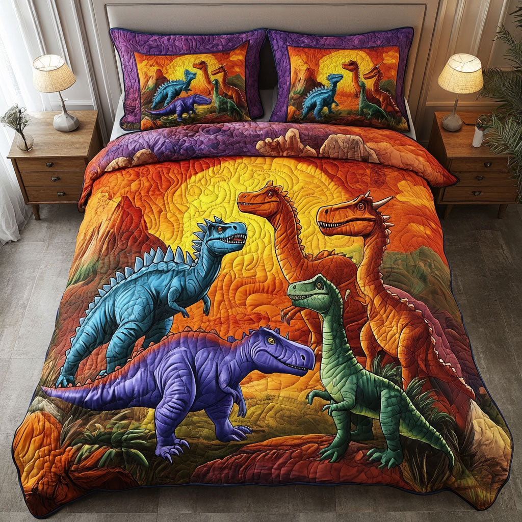 Primeval Path Quilted Bedding Set Aesthetic Room Decor Dinosaur Presents For Adults