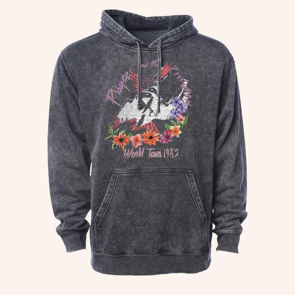 Prince Merch Flowers World Tour 1985 Wash Hoodie Gift Ideas For Music Lovers Prince Merch Flowers World Tour 1985 Wash Hoodie Gift Ideas For Music Lovers