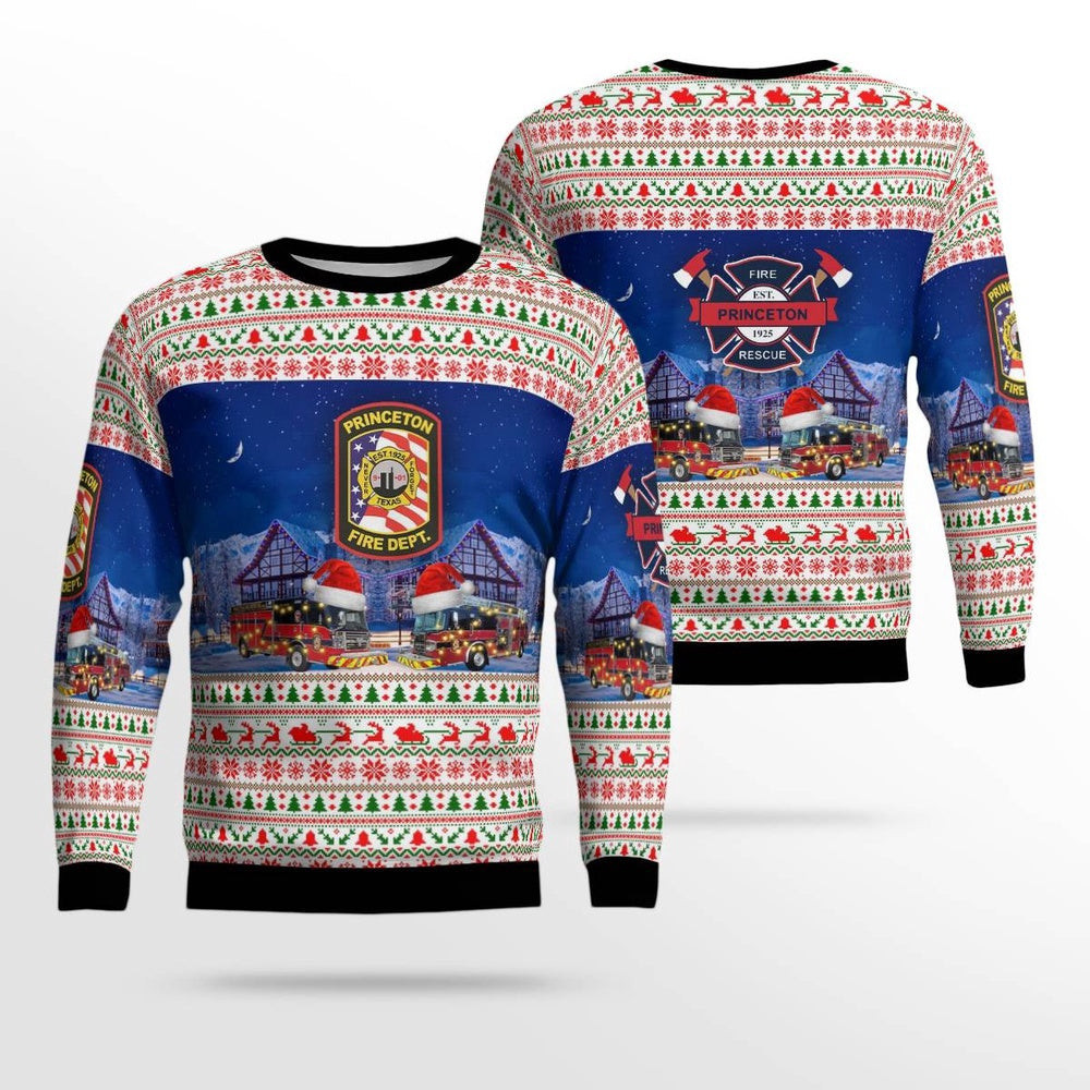 Princeton Texas Princeton Fire Department Christmas AOP Ugly Sweater Unisex Christmas Gift