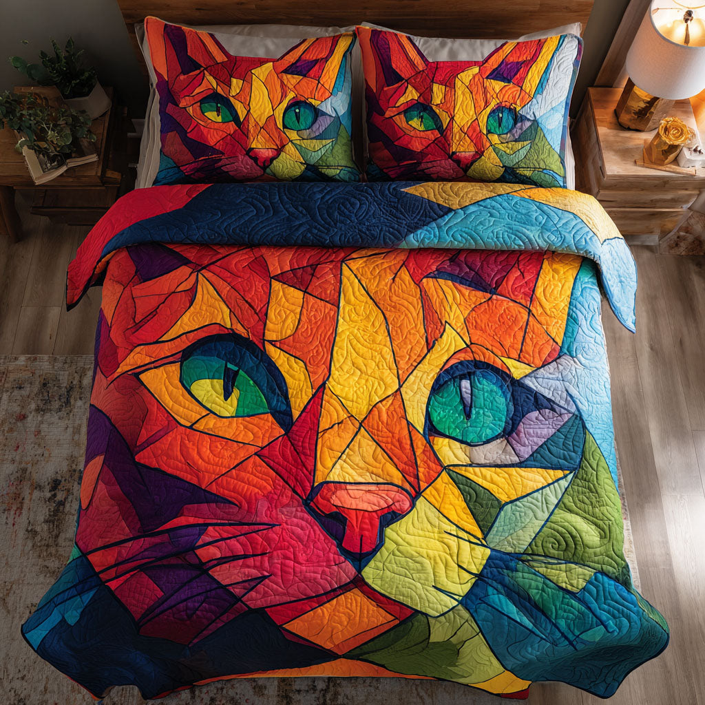 Prism Cat Quilted Bedding Set Trendy Bedding Merch for Modern Homes