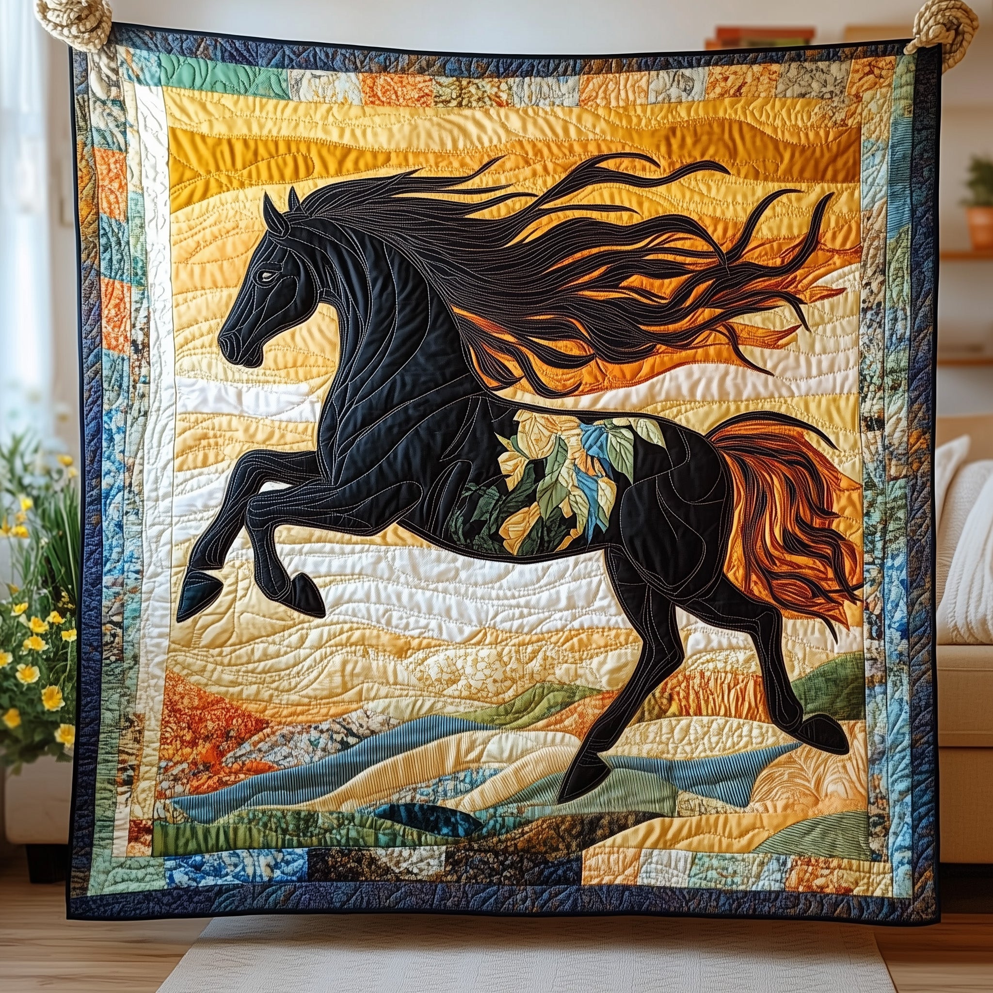 Prismatic Gallop Quilted Blanket Merchandise Throw BlanketBest Gifts Horse Lovers