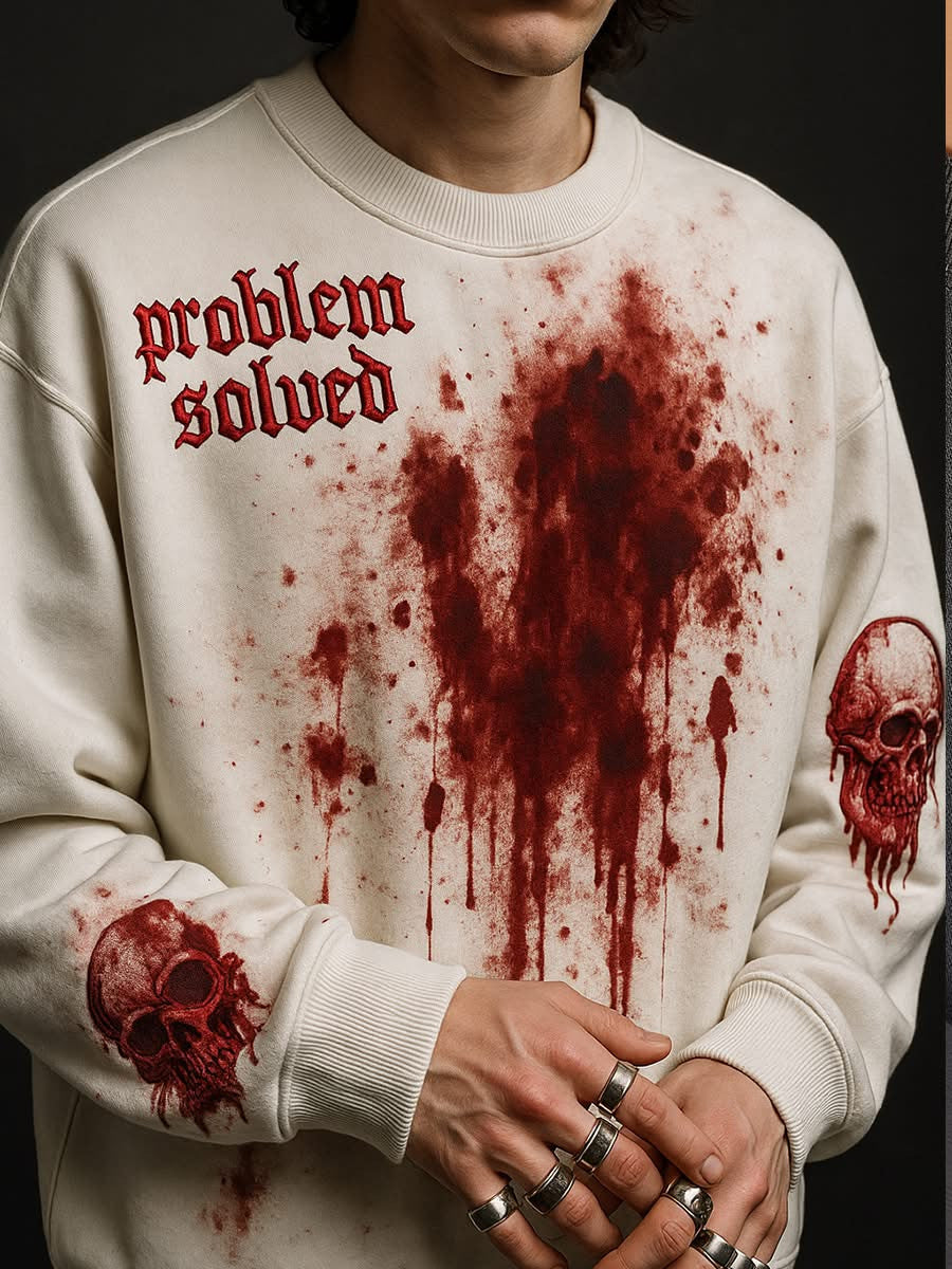 Problem Solved Skull Sweatshirt Horror Scary Bloody Apparel Halloween Gifts Men's Problem Solved Skull Sweatshirt Horror Scary Bloody Apparel Halloween Gifts Men's